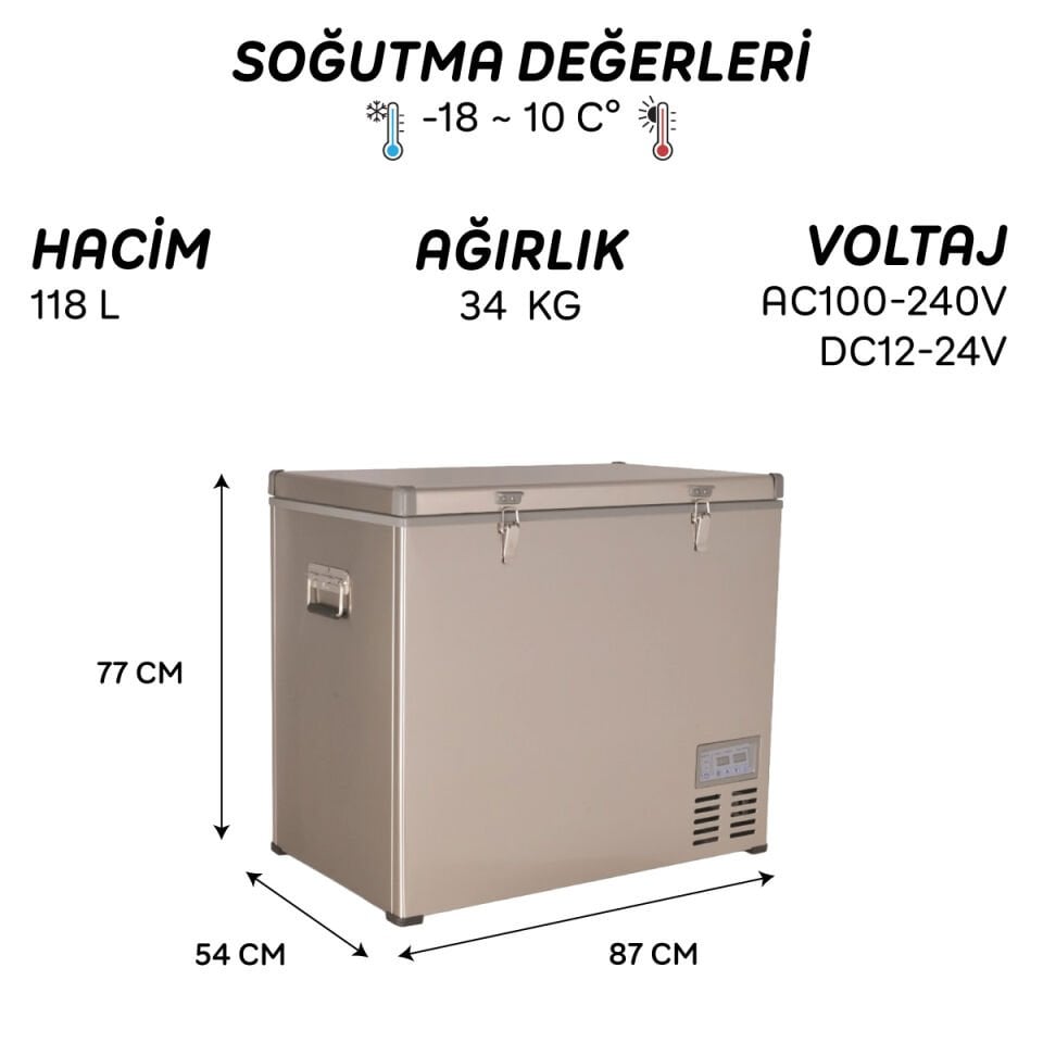 Icepeak Danfo 120 DX Kompresörlü Çift Kontrollü Oto Buzdolabı 118 Litre