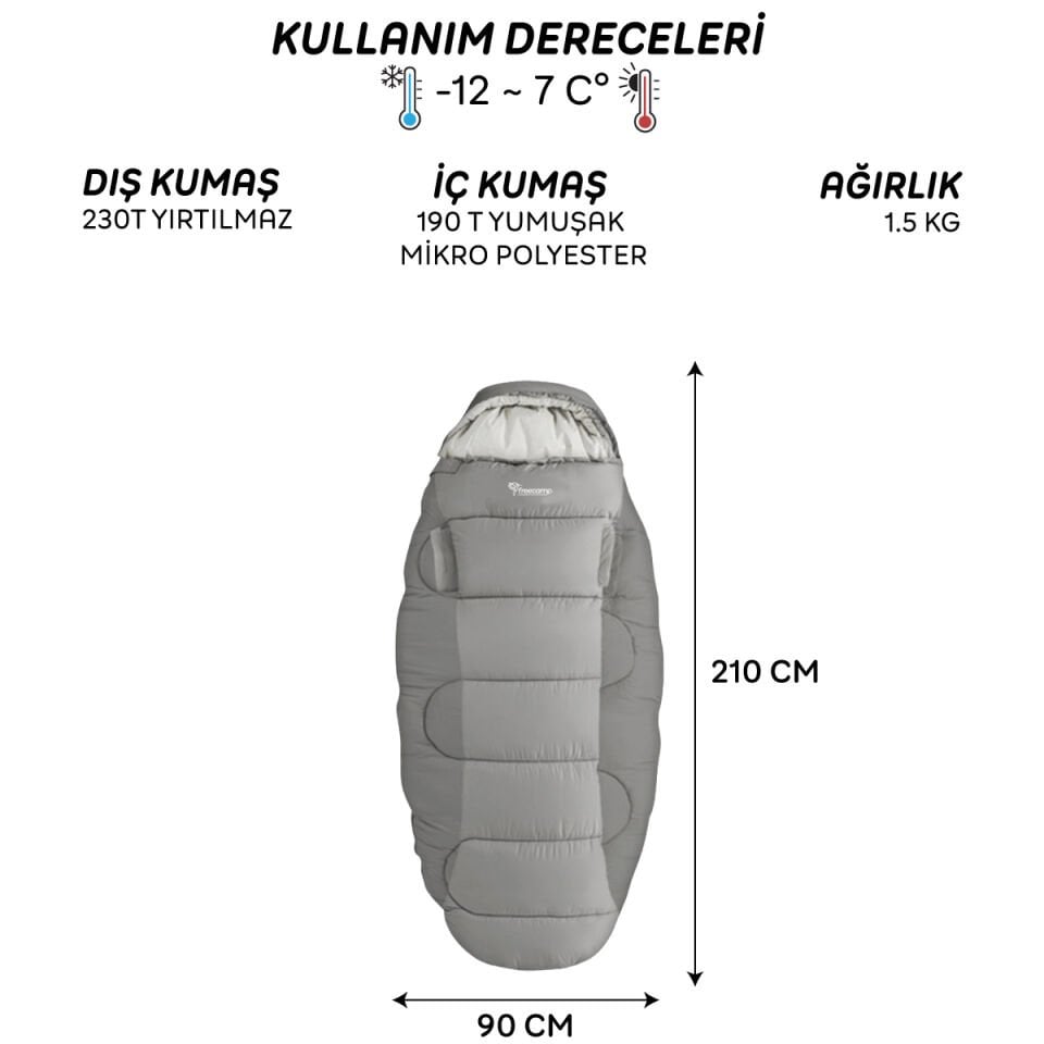 FreeCamp Sleepwell 300 Uyku Tulumu-GRİ